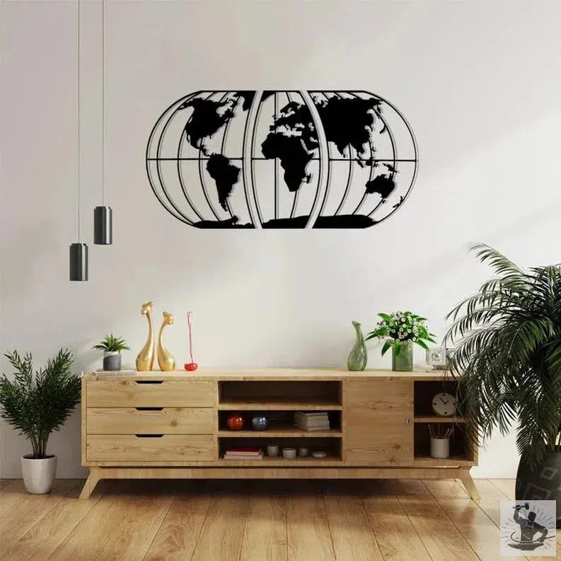 Modern Metal World Map Wall Decor