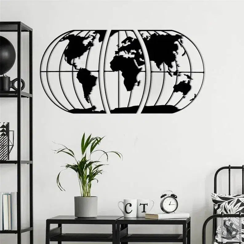 Modern Metal World Map Wall Decor