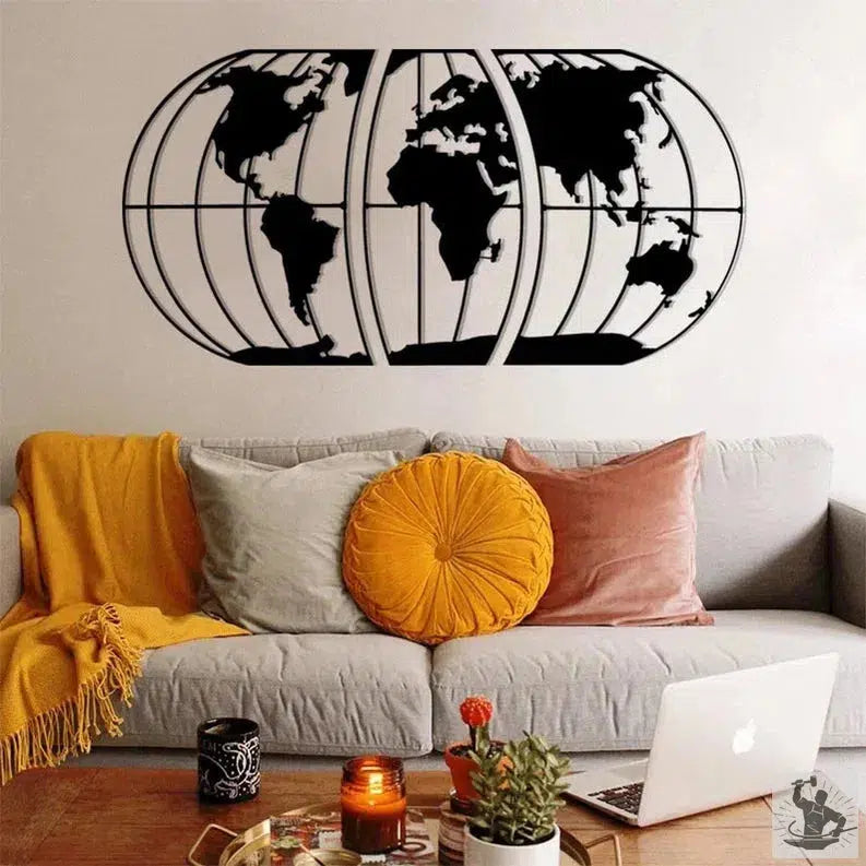 Modern Metal World Map Wall Decor