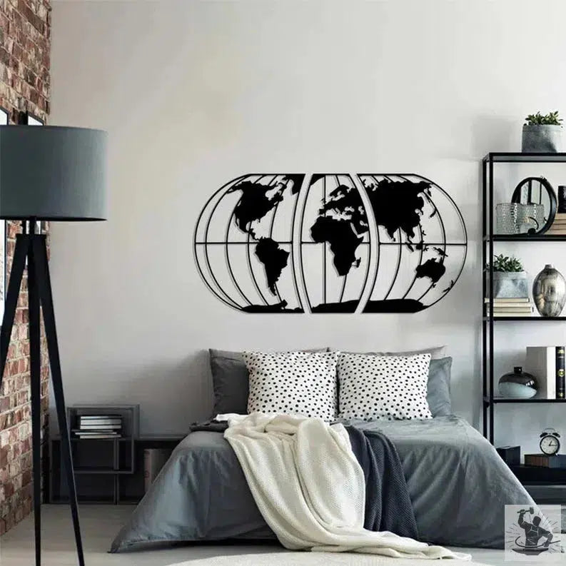 Modern Metal World Map Wall Decor