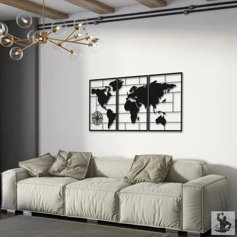 World Map Design Metal Wall Decoration